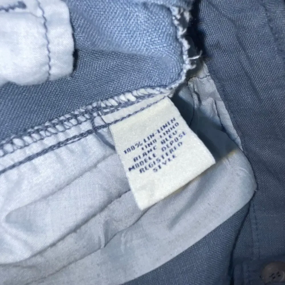 Blanc Bleu Mens Linen Trousers FR 52 US 42 Dusty Blue Lightweight Summer Preppy